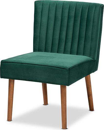 Wholesale Interiors Dining Chairs - Alvis Mid-Century Emerald Green Velvet Upholstered and Walnut Brown Finished Wood Dining Chair