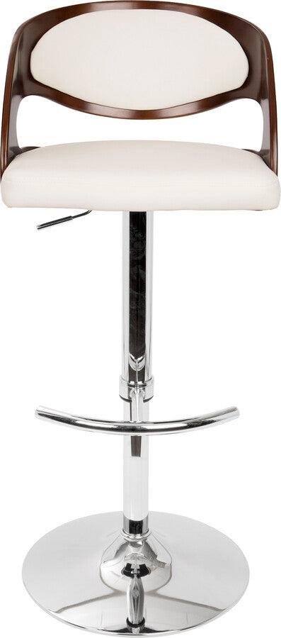 Lumisource Barstools - Pino Mid-Century Modern Adjustable Barstool with Swivel in Cherry and White Faux Leather