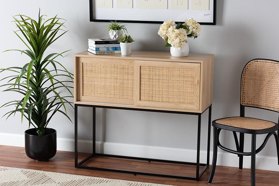 Wholesale Interiors Buffets & Cabinets - Amelia Mid-Century Modern Natural Brown Finished Wood and Natural Rattan Sideboard Buffet