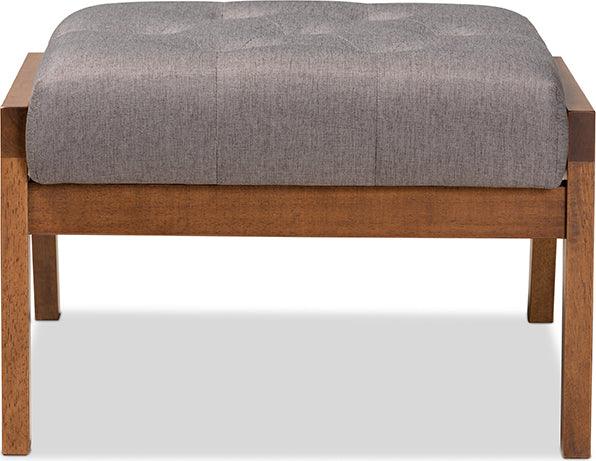 Wholesale Interiors Ottomans & Stools - Naeva Mid-Century Modern Gray Fabric Upholstered Walnut Finished Wood Footstool
