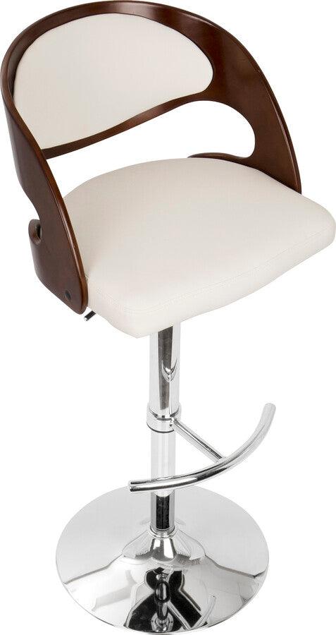 Lumisource Barstools - Pino Mid-Century Modern Adjustable Barstool with Swivel in Cherry and White Faux Leather