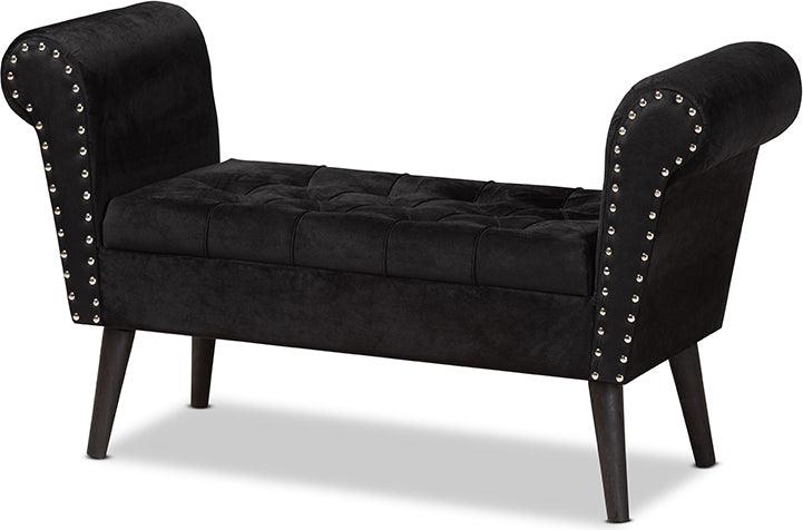 Wholesale Interiors Benches - Hanayo Contemporary Glam and Luxe Black Velvet Fabric Upholstered Black Finished Wood Bench