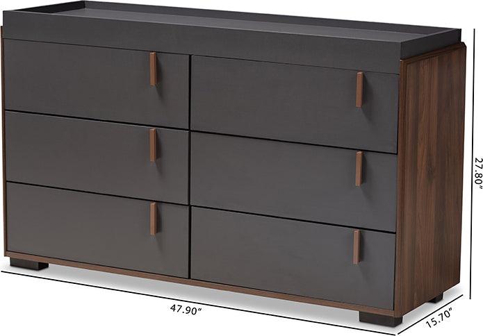 Wholesale Interiors Dressers - Rikke Modern and Contemporary Two-Tone Gray and Walnut Finished Wood 6-Drawer Dresser