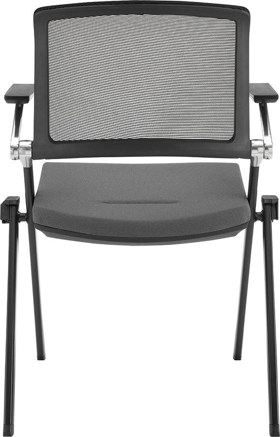 Euro Style Task Chairs - Hilma Stacking Visitor Chair in Gray Seat Fabric and Mesh Back with Matte Black Frame - Set of 2