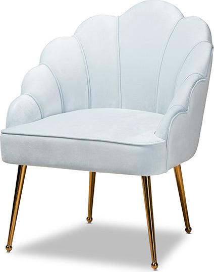 Wholesale Interiors Accent Chairs - Cinzia Light Blue Velvet Fabric Upholstered Gold Finished Seashell Shaped Accent Chair