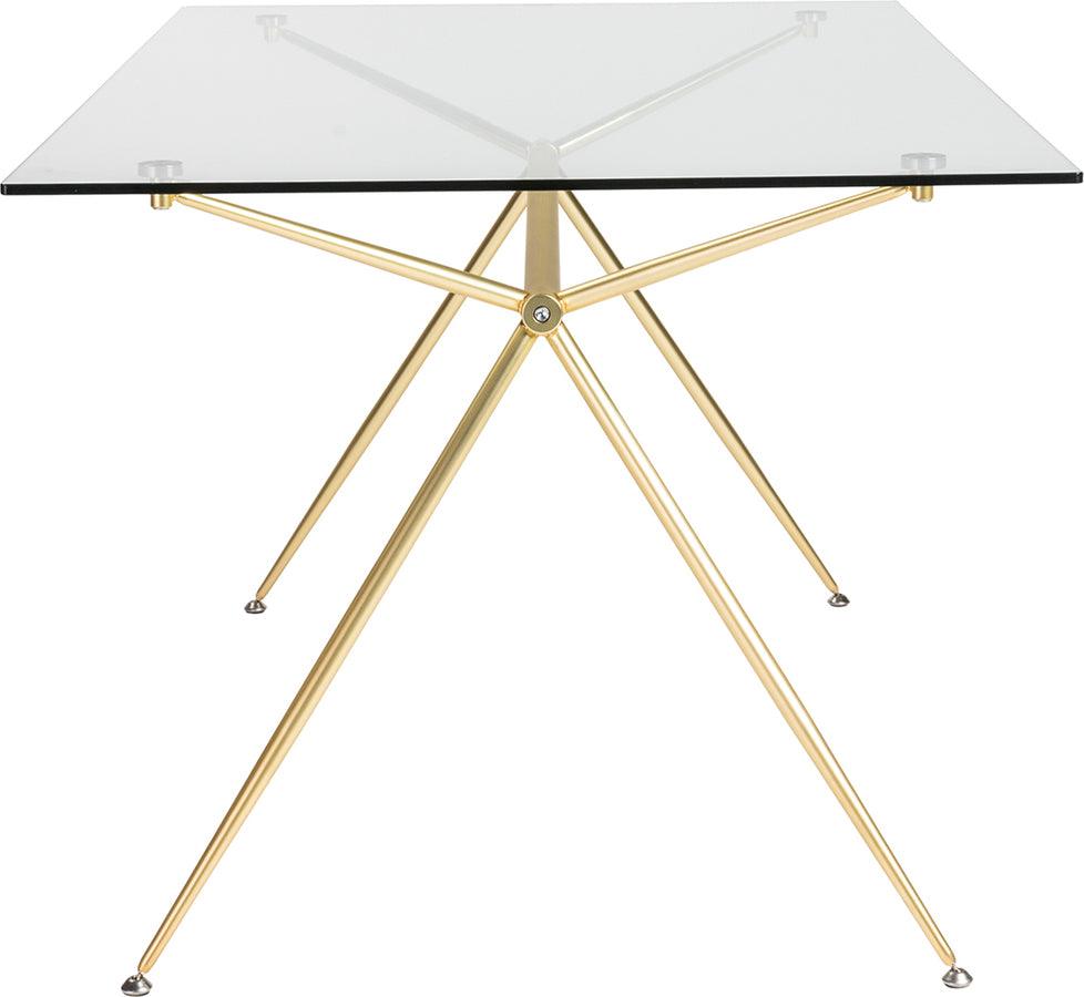 Euro Style Dining Tables - Atos 60" Rectangle Dining Table/Desk with Clear Tempered Glass Top and Matte Brushed Gold Base