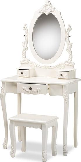 Wholesale Interiors Bedroom Vanity - Macsen Classic and Traditional White Finished Wood 2-Piece Vanity Set with Adjustable Mirror