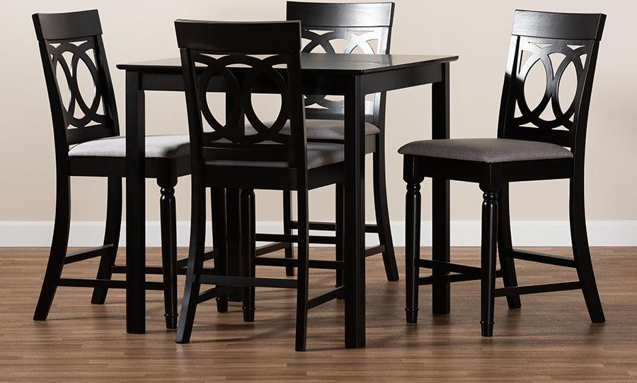 Wholesale Interiors Dining Sets - Verina Contemporary Grey Fabric Upholstered Brown Finished 5-Piece Wood Pub Set