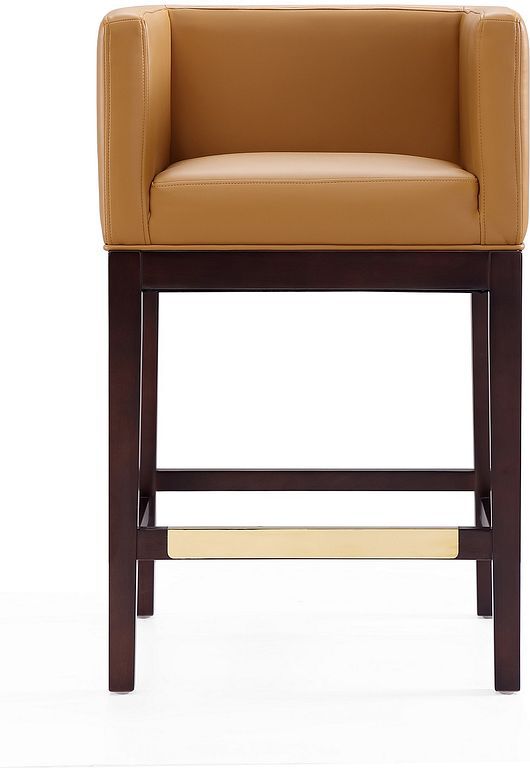 Manhattan Comfort Barstools - Kingsley 34 in. Camel and Dark Walnut Beech Wood Counter Height Bar Stool (Set of 3)