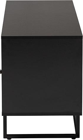 Wholesale Interiors TV & Media Units - Declan Mid-Century Modern Espresso Brown Finished Wood and Natural Rattan 3-Door TV Stand