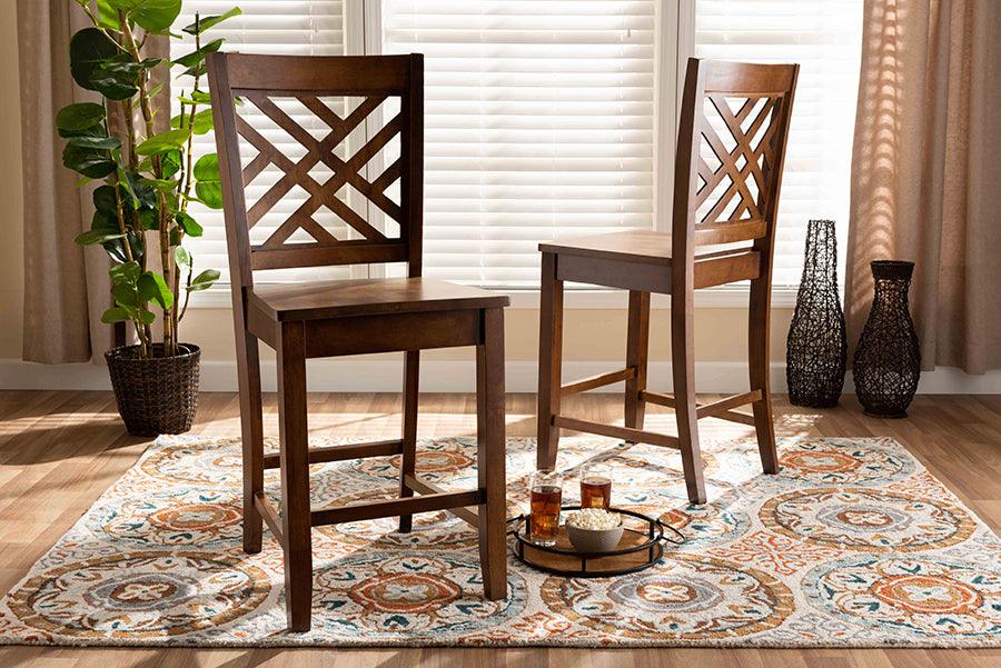 Wholesale Interiors Barstools - Caron Walnut Brown Finished Wood 2-Piece Counter Stool Set