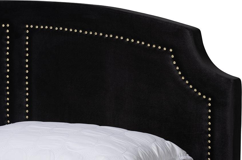 Wholesale Interiors Beds - Oxley Traditional Glam and Luxe Black Velvet and Gold Metal Queen Size Panel Bed