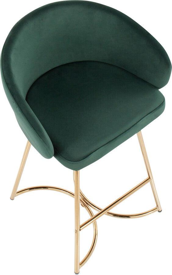 Lumisource Barstools - Cece /Glam Counter Stool In Gold Steel & Green Velvet (Set of 2)
