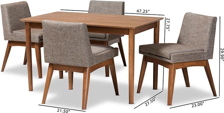 Wholesale Interiors Dining Sets - Nexus Mid-Century Modern Gravel Fabric and Walnut Brown Wood 5-Piece Dining Set