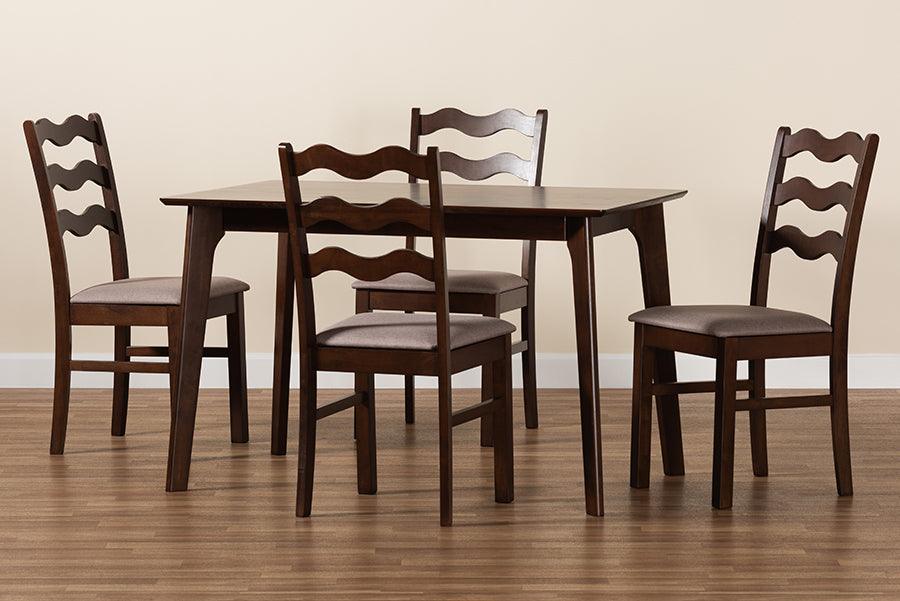 Wholesale Interiors Dining Sets - Amara Mid-Century Modern Warm Grey Fabric and Dark Brown Finished Wood 5-Piece Dining Set