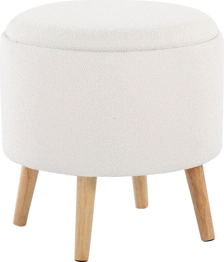 Lumisource Ottomans & Stools - Tray Storage Ottoman With Matching Stool In Textured Cream Fabric & Natural Wood Legs