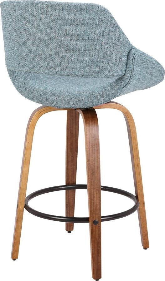 Lumisource Barstools - Fabrico Modern Counter Stool Walnut and Blue Noise Fabric - Set of 2