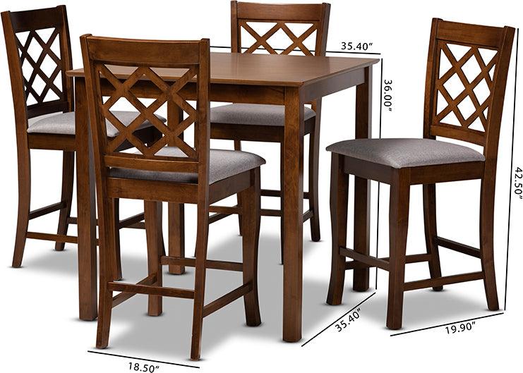 Wholesale Interiors Dining Sets - Alora Grey Fabric Upholstered Walnut Brown Finished 5-Piece Wood Pub Set
