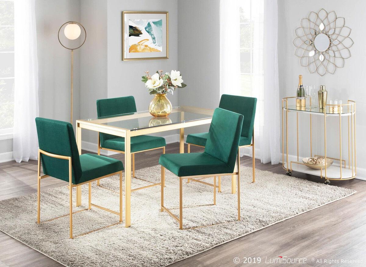 Lumisource Dining Chairs - High Back Fuji Contemporary Dining Chair in Gold and Green Velvet - Set of 2