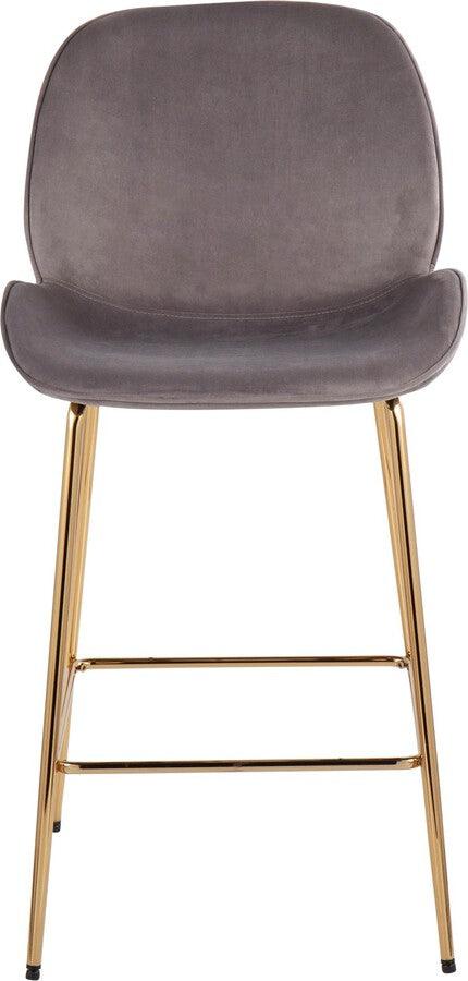 Lumisource Barstools - Diva /Glam Counter Stool In Gold Steel & Silver Velvet (Set of 2)