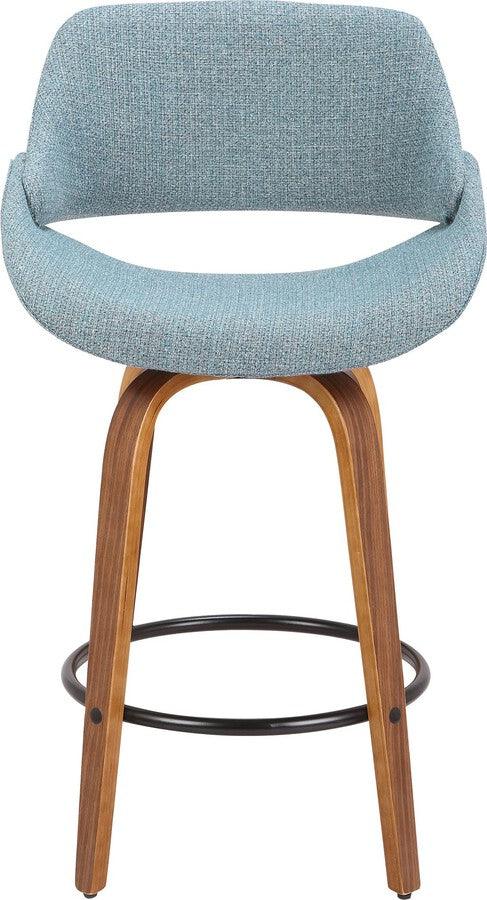Lumisource Barstools - Fabrico Modern Counter Stool Walnut and Blue Noise Fabric - Set of 2