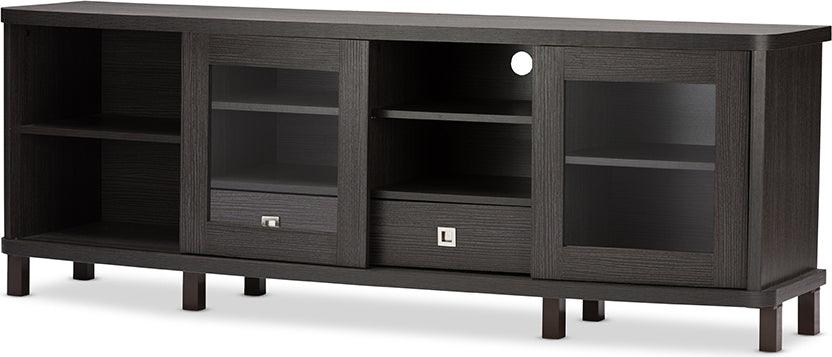 Wholesale Interiors TV & Media Units - Walda 70-Inch Greyish Dark Brown Wood TV Cabinet with 2 Sliding Doors and 2 Drawers