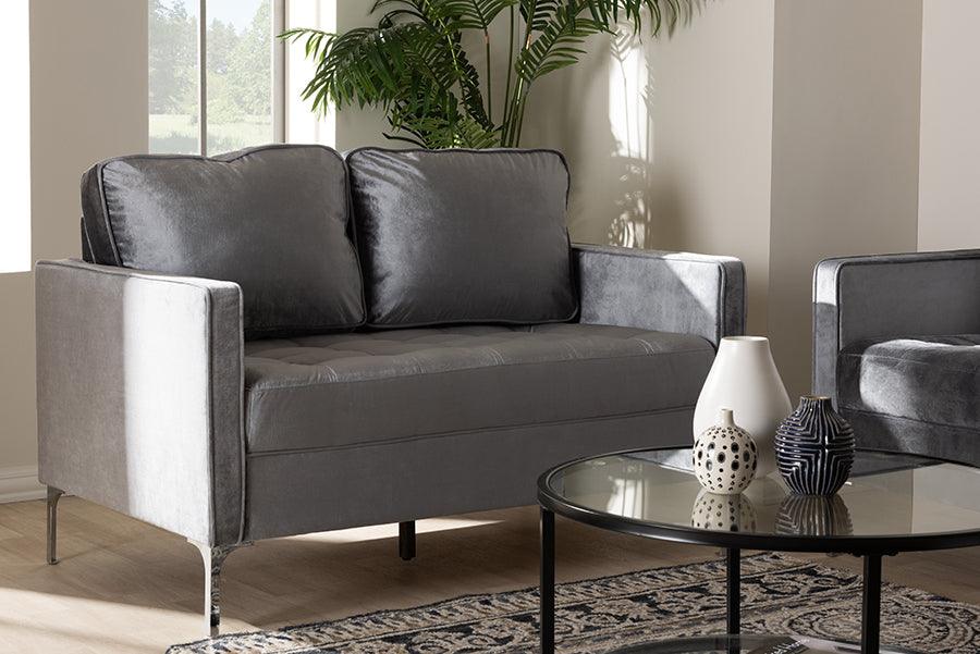 Wholesale Interiors Loveseats - Clara Velvet Loveseat Gray