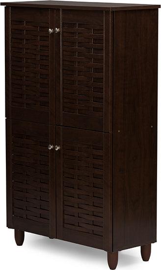 Wholesale Interiors Shoe Storage - Winda Modern and Contemporary 4-Door Dark Brown Wooden Entryway Shoes Storage Cabinet