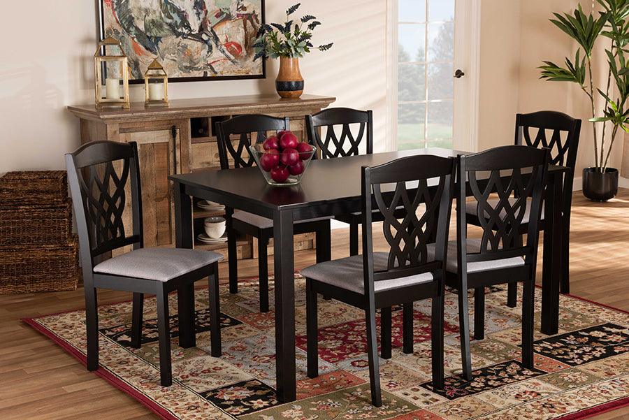 Wholesale Interiors Dining Sets - Salem Grey Fabric Upholstered and Dark Brown Finished Wood 7-Piece Dining Set