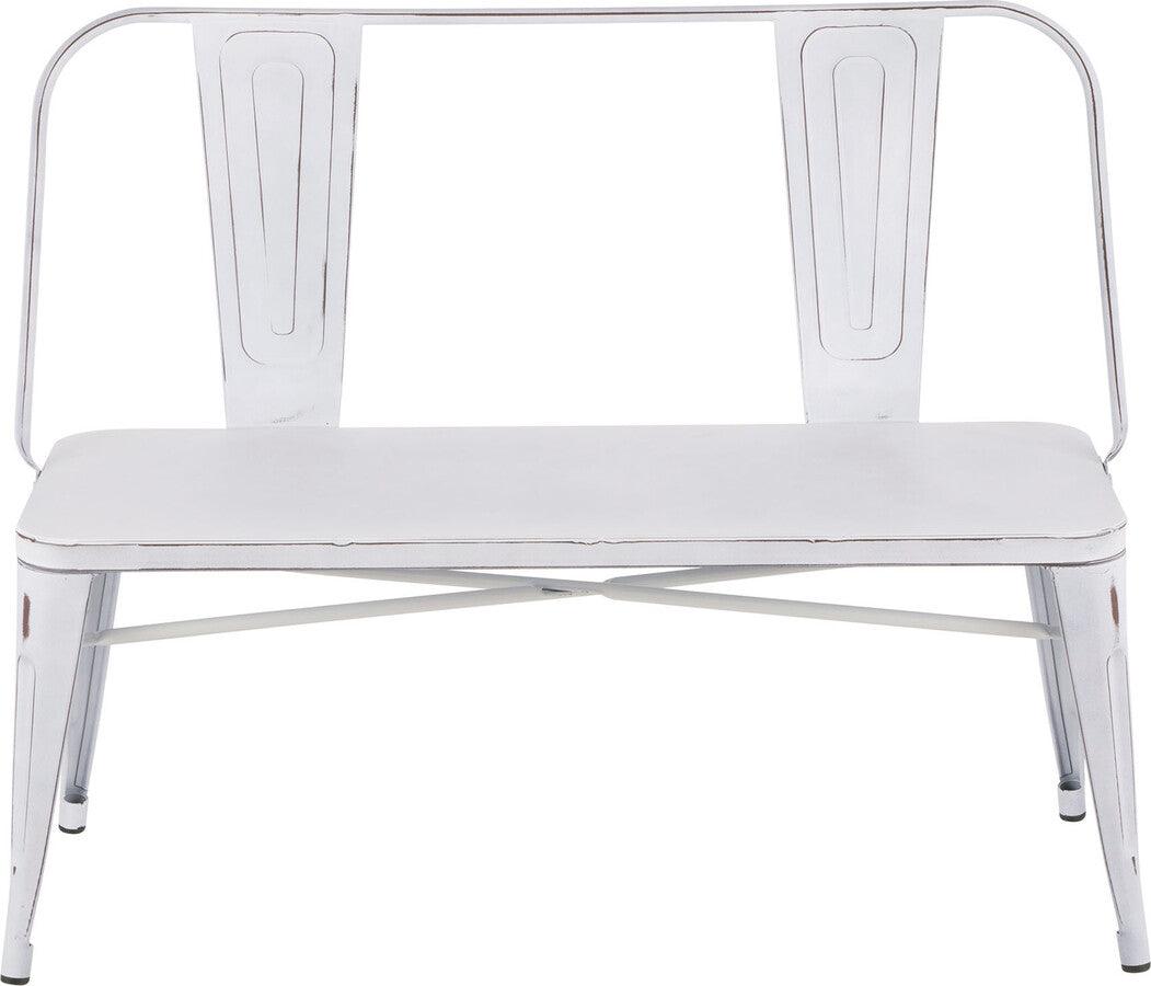 Lumisource Benches - Oregon Industrial Metal Dining/Entryway Bench with Distressed Vintage White Finish