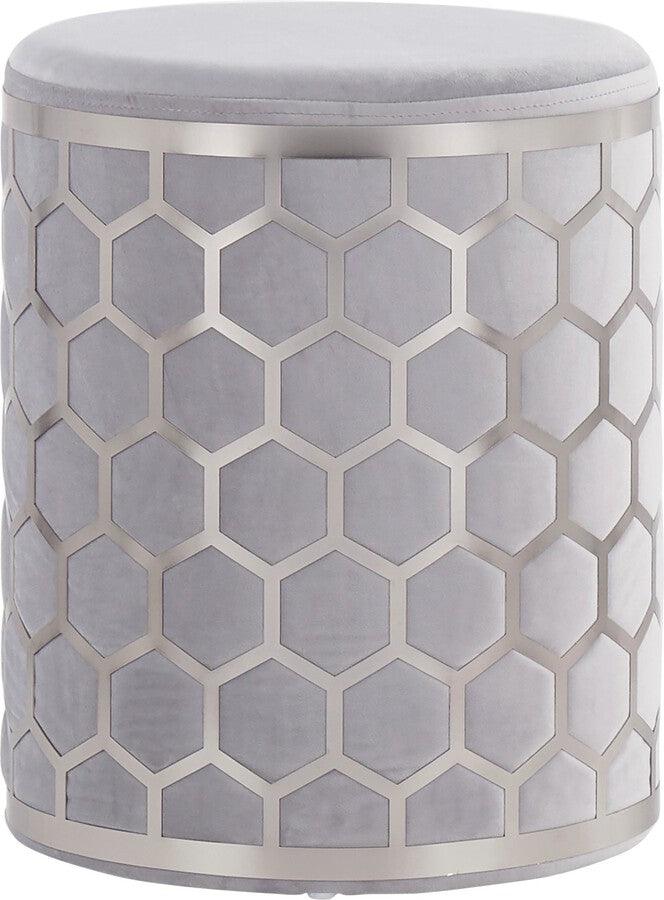Lumisource Ottomans & Stools - Honeycomb Contemporary/Glam Ottoman in Chrome and Silver Velvet