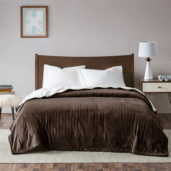 Olliix.com Heated Blankets - Plush Reverses to Berber Heated Blanket Brown