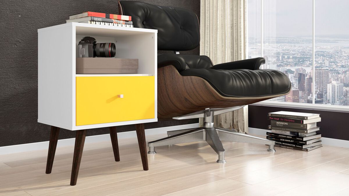 Manhattan Comfort Nightstands & Side Tables - Liberty Mid-Century - Modern Nightst& 1.0 White & Yellow