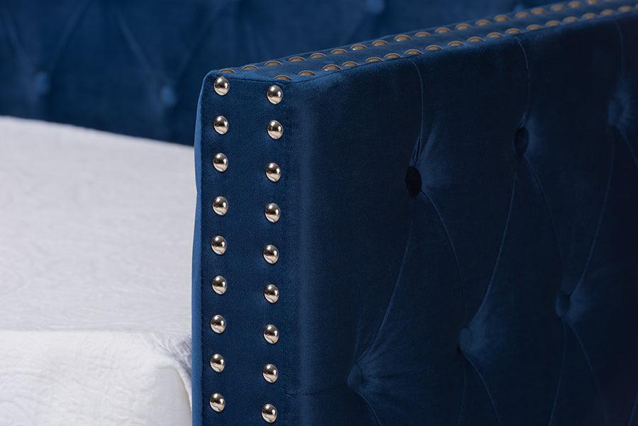 Wholesale Interiors Daybeds - Larkin Navy Blue Velvet Fabric Upholstered Twin Size Daybed with Trundle