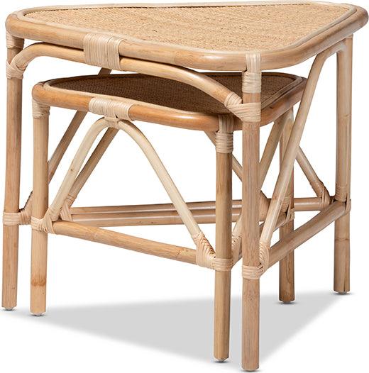 Wholesale Interiors Side & End Tables - Jayden Modern Bohemian Natural Brown Finished Rattan 2-Piece End Table Set
