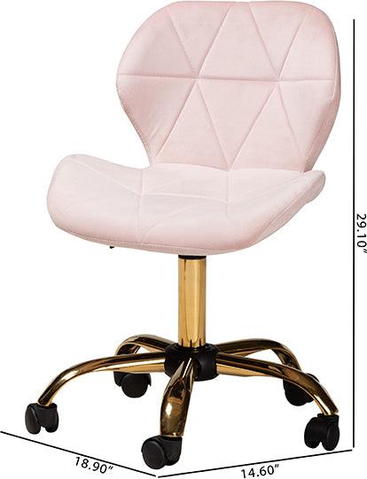 Wholesale Interiors Task Chairs - Savara Contemporary Glam and Luxe Blush Pink Velvet Fabric and Gold Metal Swivel Office Chair