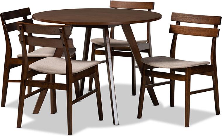 Wholesale Interiors Dining Sets - Eiko Light Beige Fabric Upholstered and Walnut Brown Finished Wood 5-Piece Dining Set