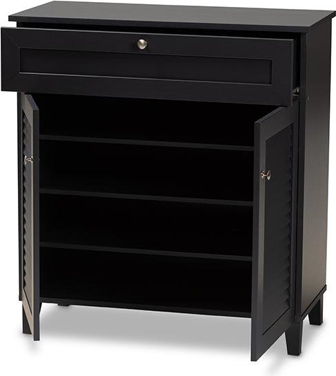 Wholesale Interiors Shoe Storage - Coolidge Contemporary Dark Grey 4-Shelf Wood Shoe Storage Cabinet with Drawer