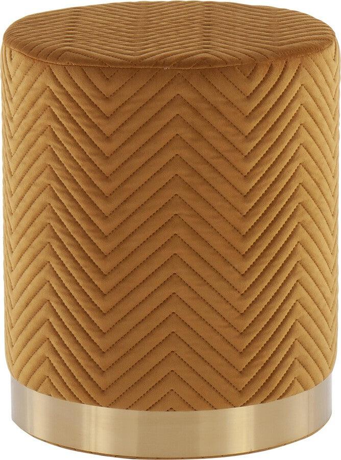Lumisource Ottomans & Stools - Marla Contemporary/Glam Chevron Ottoman in Gold Steel & Golden Velvet