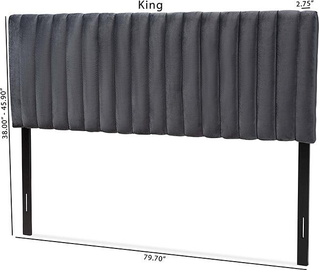 Wholesale Interiors Headboards - Emile Grey Velvet Fabric Upholstered and Dark Brown Finished Wood Queen Size Headboard