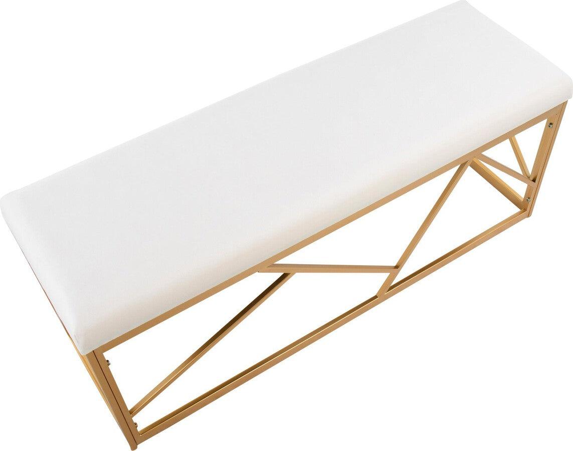 Lumisource Benches - Folia Glam Metal Bench In Gold Steel & White Velvet