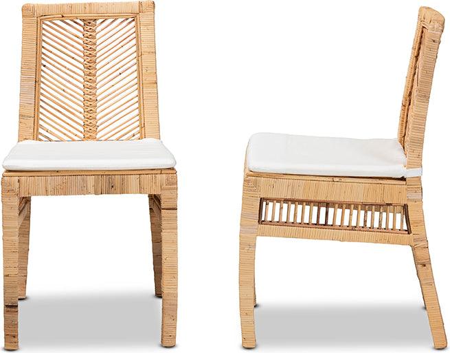 Wholesale Interiors Dining Chairs - Suci Modern Bohemian Natural Brown Rattan 2-Piece Dining Chair Set