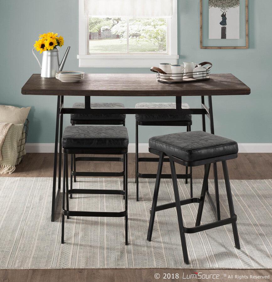 Lumisource Bar Tables - Geo Industrial Counter Table in Black with Brown Wood Top