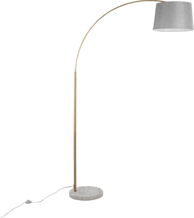 Lumisource Floor Lamps - March Contemporary Floor Lamp In White Marble & Antique Brass Metal With Grey Linen Shade