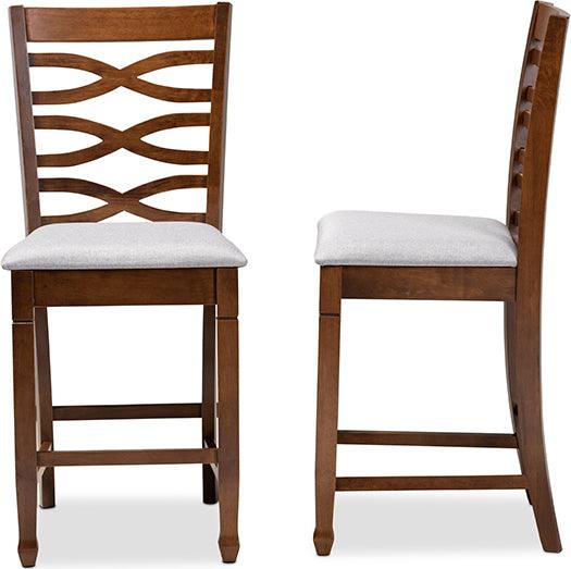 Wholesale Interiors Barstools - Lanier Grey Fabric Upholstered Walnut Brown Finished 2-Piece Wood Counter Height Pub Chair Set Set