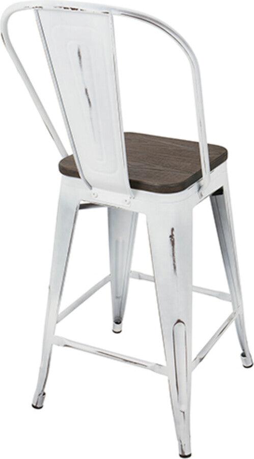 Lumisource Barstools - Oregon Industrial High Back Counter Stool in Vintage White and Espresso - Set of 2