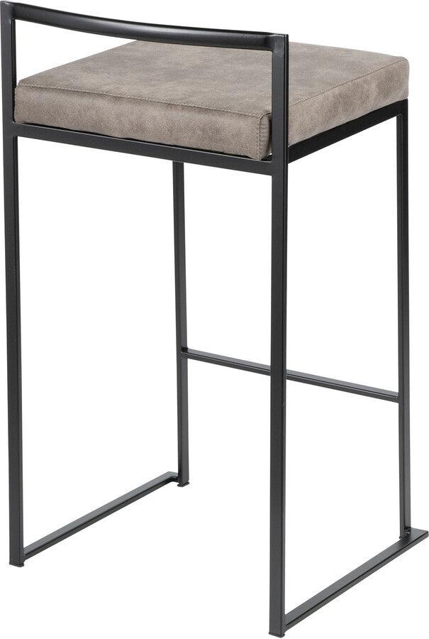 Lumisource Barstools - Fuji Contemporary Stackable Counter Stool in Black with Stone Cowboy Fabric Cushion - Set of 2
