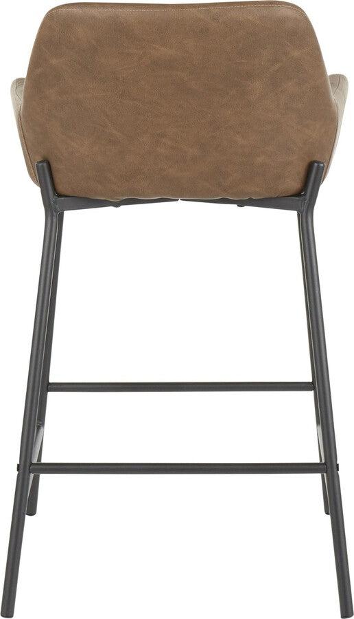 Lumisource Barstools - Daniella Industrial Counter Stool in Black Metal and Espresso Faux Leather - Set of 2