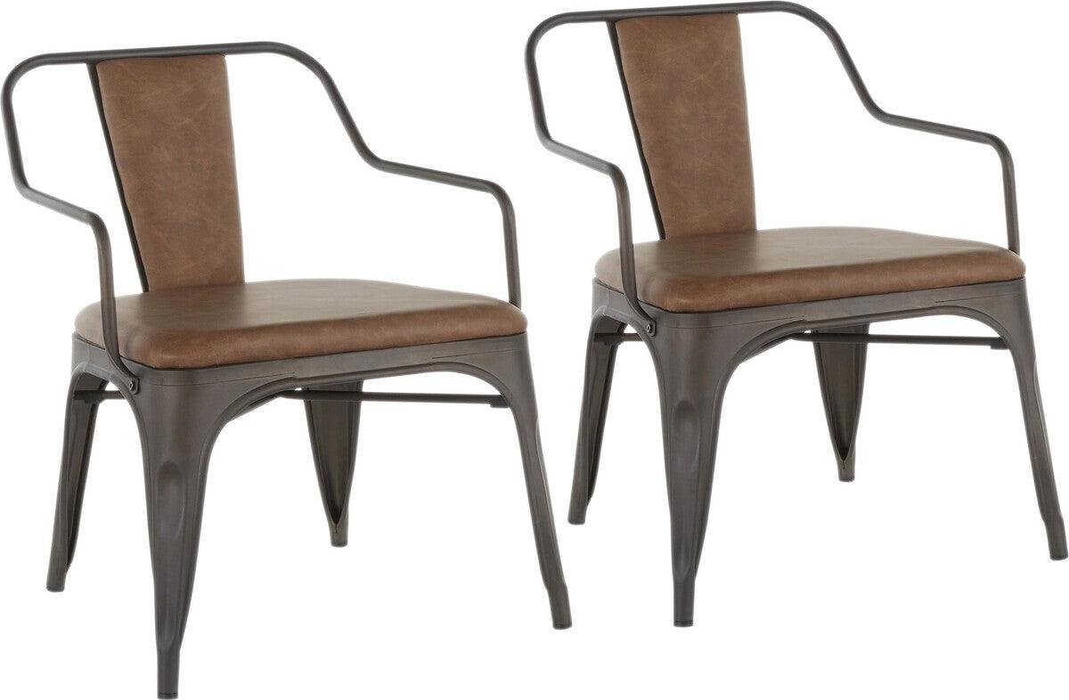 Lumisource Dining Chairs - Oregon Industrial Accent Chair in Antique Metal and Espresso Faux Leather - Set of 2