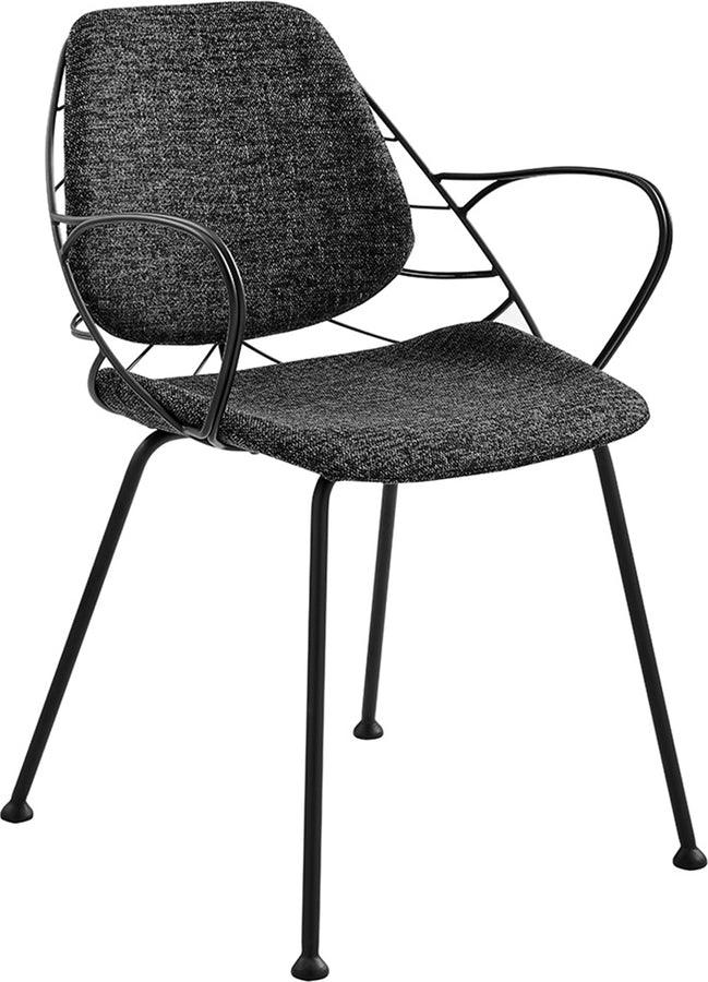 Euro Style Dining Chairs - Linnea Armchair In Black Fabric with Matte Black Frame and Legs - Set of 2